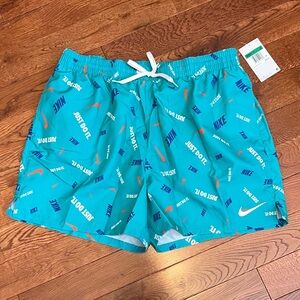 Nike Turquoise Swim Shorts with Logo Pattern